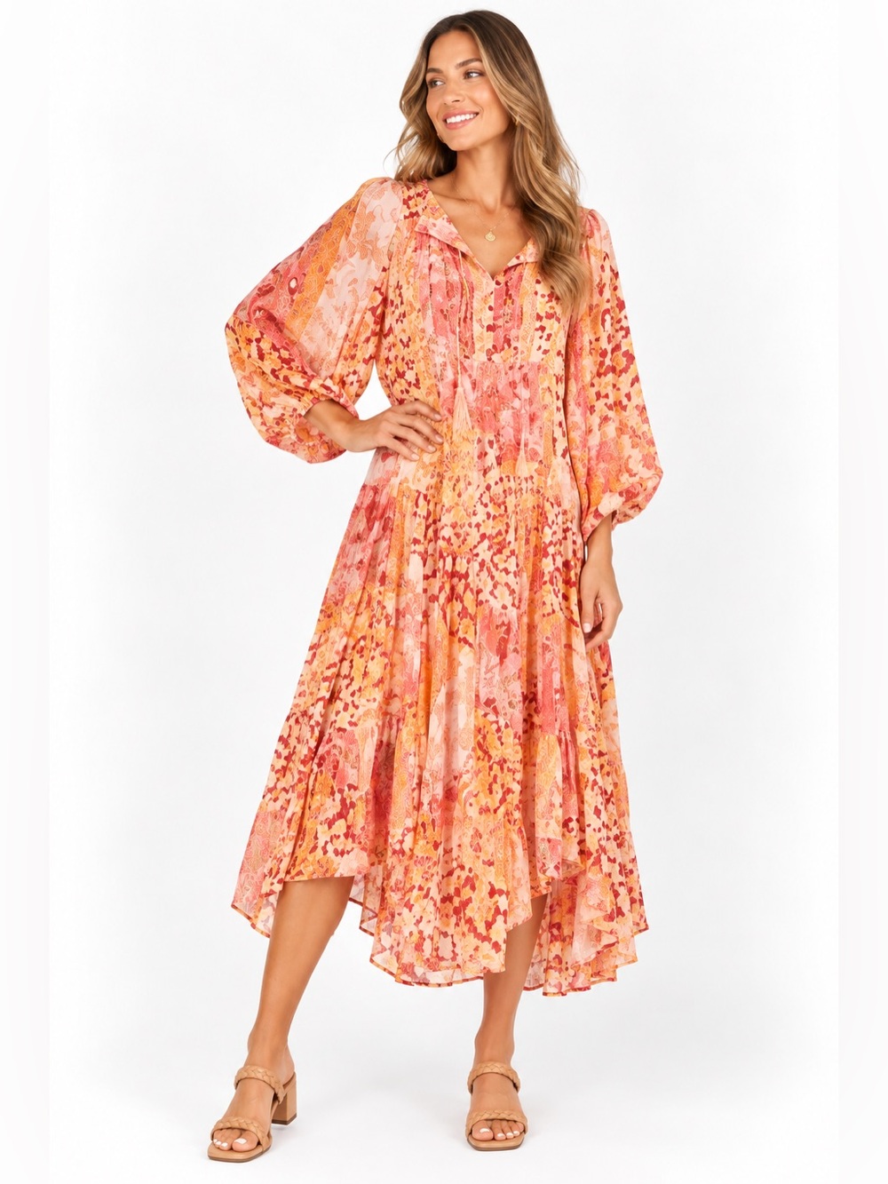 Talisman Sabrina Midi Dress Relaxed Oversized Bohemian Bonfire Size L NEW